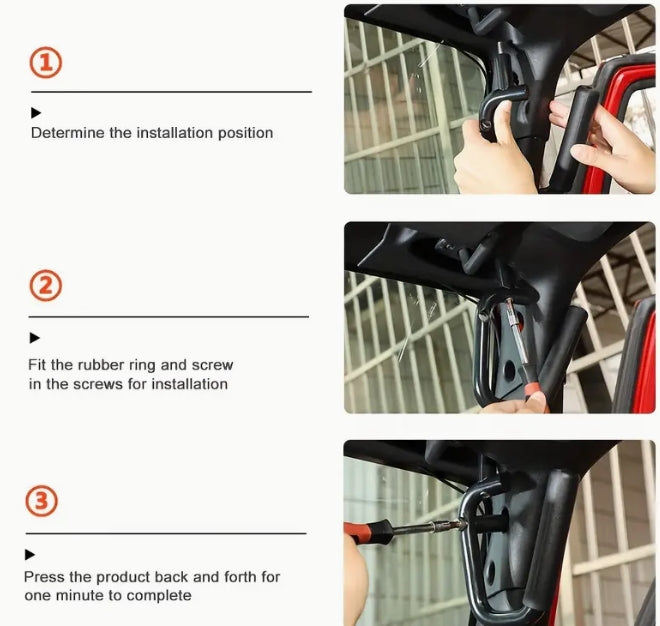 Jeep Wrangler JK 2007-2017 Grab Handles, Durable Aluminum Alloy Front & Rear Roll Bar Grips, Black/Red مقابض ألومنيوم لجيب رانجلر 2007-2017, مقابض أمامية وخلفية قوية لتثبيت على رول بار، باللون الأسود/الأحمر