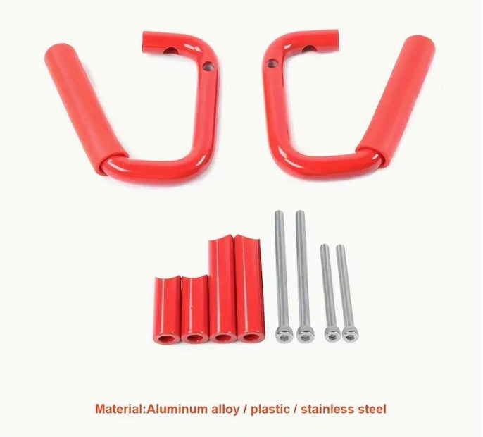 Jeep Wrangler JK 2007-2017 Grab Handles, Durable Aluminum Alloy Front & Rear Roll Bar Grips, Black/Red مقابض ألومنيوم لجيب رانجلر 2007-2017, مقابض أمامية وخلفية قوية لتثبيت على رول بار، باللون الأسود/الأحمر