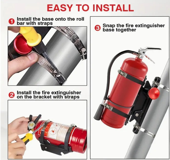 Chelhead Quick-Release Aluminum Fire Extinguisher Mount, Adjustable Roll Bar Holder, Heavy-Duty for Jeep & UTVs حامل مطفأة حريق ألومنيوم سريع الفك من Chelhead , قاعدة رول بار قابلة للتعديل لجيب و UTV