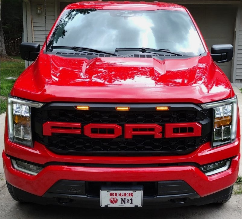 Ford F-150 Raptor 2024 Front Grille, Black ABS with LED Lights & Full Installation Kit, Perfect Upgrade شبك أمامي فورد  رابتر 2024 – مع أضواء وقطع تركيب كاملة، ترقية مثالية