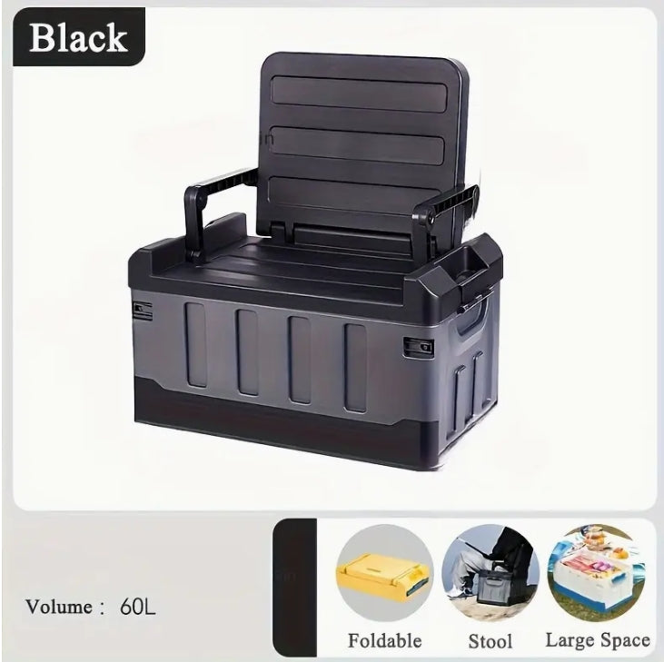 Multi-Functional Heavy-Duty PP Folding Stool & Storage Box, Outdoor Camping & Car Trunk Organizer with Foldable Chair Function صندوق تخزين قابل للطي من البلاستيك المقوى PP متعدد الاستخدامات, كرسي قابل للطي للرحلات والتخييم وتنظيم صندوق السيارة