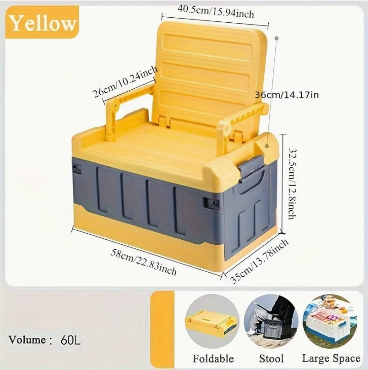 Multi-Functional Heavy-Duty PP Folding Stool & Storage Box, Outdoor Camping & Car Trunk Organizer with Foldable Chair Function صندوق تخزين قابل للطي من البلاستيك المقوى PP متعدد الاستخدامات, كرسي قابل للطي للرحلات والتخييم وتنظيم صندوق السيارة