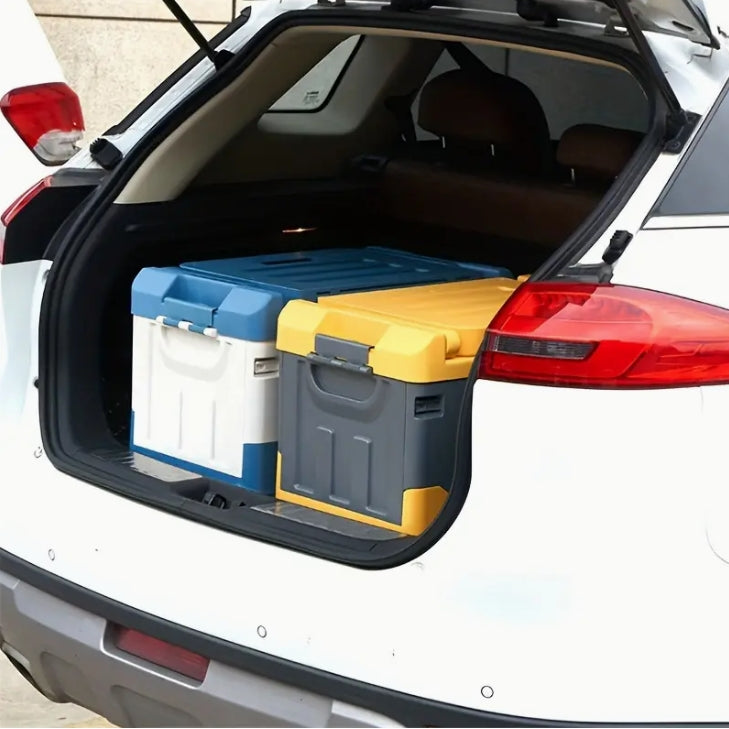 Multi-Functional Heavy-Duty PP Folding Stool & Storage Box, Outdoor Camping & Car Trunk Organizer with Foldable Chair Function صندوق تخزين قابل للطي من البلاستيك المقوى PP متعدد الاستخدامات, كرسي قابل للطي للرحلات والتخييم وتنظيم صندوق السيارة