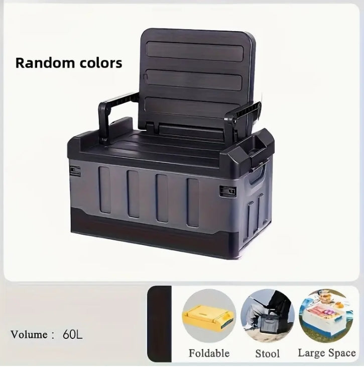 Multi-Functional Heavy-Duty PP Folding Stool & Storage Box, Outdoor Camping & Car Trunk Organizer with Foldable Chair Function صندوق تخزين قابل للطي من البلاستيك المقوى PP متعدد الاستخدامات, كرسي قابل للطي للرحلات والتخييم وتنظيم صندوق السيارة