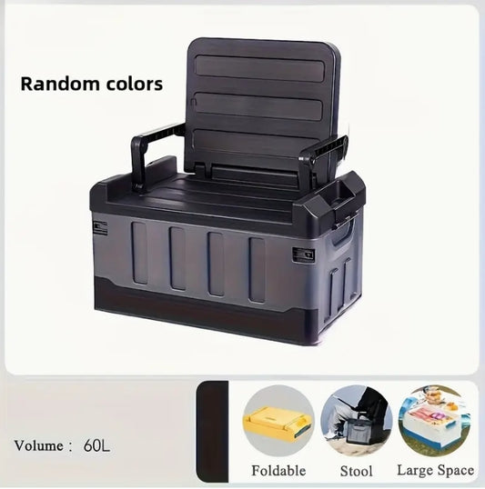 Multi-Functional Heavy-Duty PP Folding Stool & Storage Box, Outdoor Camping & Car Trunk Organizer with Foldable Chair Function صندوق تخزين قابل للطي من البلاستيك المقوى PP متعدد الاستخدامات, كرسي قابل للطي للرحلات والتخييم وتنظيم صندوق السيارة