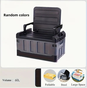 Multi-Functional Heavy-Duty PP Folding Stool & Storage Box, Outdoor Camping & Car Trunk Organizer with Foldable Chair Function صندوق تخزين قابل للطي من البلاستيك المقوى PP متعدد الاستخدامات, كرسي قابل للطي للرحلات والتخييم وتنظيم صندوق السيارة