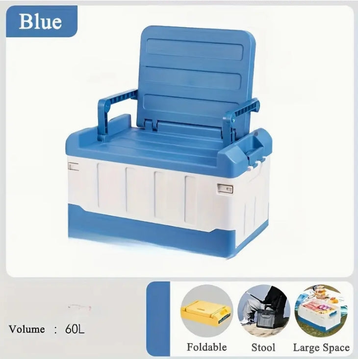 Multi-Functional Heavy-Duty PP Folding Stool & Storage Box, Outdoor Camping & Car Trunk Organizer with Foldable Chair Function صندوق تخزين قابل للطي من البلاستيك المقوى PP متعدد الاستخدامات, كرسي قابل للطي للرحلات والتخييم وتنظيم صندوق السيارة