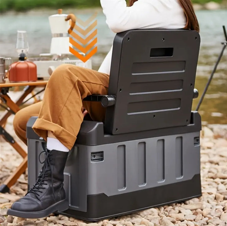 Multi-Functional Heavy-Duty PP Folding Stool & Storage Box, Outdoor Camping & Car Trunk Organizer with Foldable Chair Function صندوق تخزين قابل للطي من البلاستيك المقوى PP متعدد الاستخدامات, كرسي قابل للطي للرحلات والتخييم وتنظيم صندوق السيارة