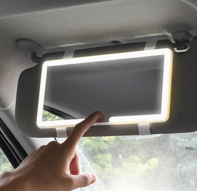 Ultra-Thin LED Car Vanity Mirror, 3 Modes, Touch Dimmable, USB Rechargeable مرآة تجميل سيارة LED فائقة النحافة, 3 أوضاع، تعمل باللمس وقابلة للشحن
