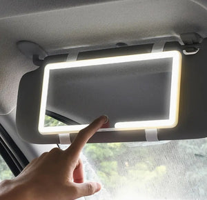 Ultra-Thin LED Car Vanity Mirror, 3 Modes, Touch Dimmable, USB Rechargeable مرآة تجميل سيارة LED فائقة النحافة, 3 أوضاع، تعمل باللمس وقابلة للشحن
