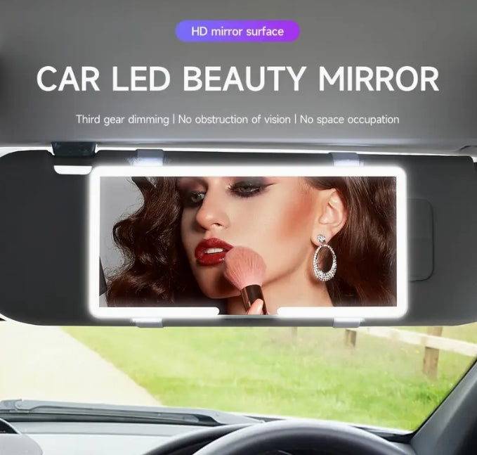 Ultra-Thin LED Car Vanity Mirror, 3 Modes, Touch Dimmable, USB Rechargeable مرآة تجميل سيارة LED فائقة النحافة, 3 أوضاع، تعمل باللمس وقابلة للشحن