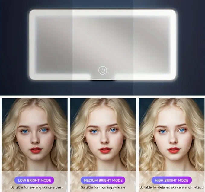 Ultra-Thin LED Car Vanity Mirror, 3 Modes, Touch Dimmable, USB Rechargeable مرآة تجميل سيارة LED فائقة النحافة, 3 أوضاع، تعمل باللمس وقابلة للشحن