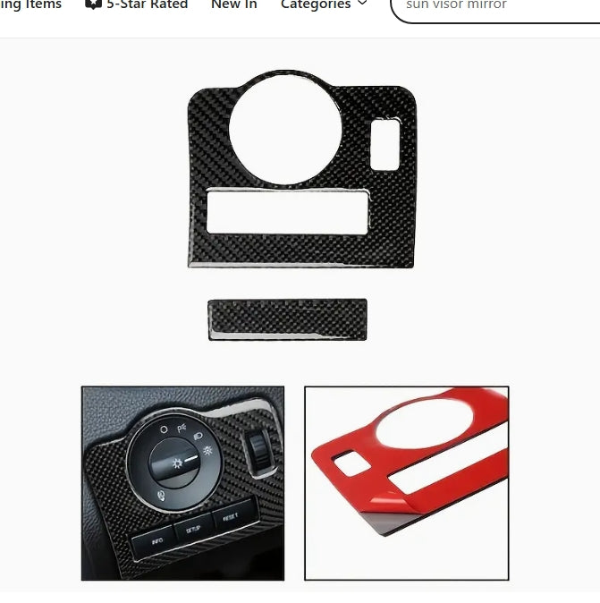 Premium Carbon Fiber Headlight Switch Panel Trim for Ford Mustang 2009-2013, 2pcs Decorative Interior Upgrade  ألياف الكربون للوحة مفاتيح المصابيح لسيارة فورد موستنج ,