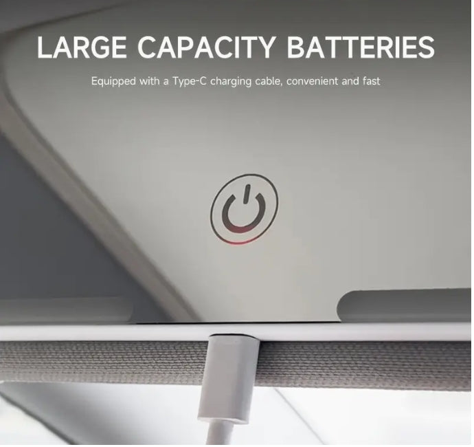 Ultra-Thin LED Car Vanity Mirror, 3 Modes, Touch Dimmable, USB Rechargeable مرآة تجميل سيارة LED فائقة النحافة, 3 أوضاع، تعمل باللمس وقابلة للشحن