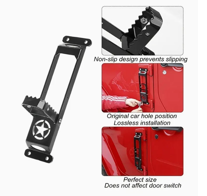 Folding Door Hinge Step Pedal for Jeep Wrangler & Gladiator 2007-2024, Iron, Polished Finish دعسة باب قابلة للطي لجيب رانجلر وجلاديتور 2007-2024, حديد، تشطيب لامع