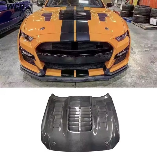 Carbon Fiber Front Hood Air Vent Trim – GT500 Style Bonnet Cover for Ford Mustang Coupe/Convertible 2-Door (2015–2017) غطاء فتحة تهوية غطاء المحرك من ألياف الكربون – تصميم GT500 لسيارة فورد موستانج كوبيه / قابلة للتحويل بابين (2015–2017)