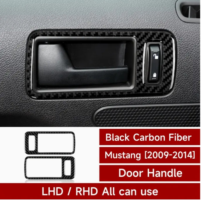Carbon Fiber Door Handle Bowl Trim Stickers, Ford Mustang GT Shelby 2009-2014 ملصقات كربون فايبر لمقابض الأبواب الداخلية,  فورد موستانج شيلبي