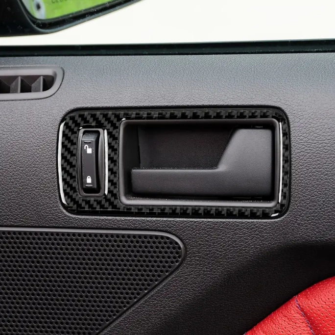 Carbon Fiber Door Handle Bowl Trim Stickers, Ford Mustang GT Shelby 2009-2014 ملصقات كربون فايبر لمقابض الأبواب الداخلية,  فورد موستانج شيلبي