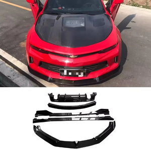 Carbon Fiber Full Body Kit – Front Lip, Rear Diffuser, Side Skirts & Rear Spoiler for Chevrolet Camaro Gen 6 (2016+) طقم هيكل كامل من ألياف الكربون – شفرة أمامية، ناشر خلفي، عتبات جانبية وجناح خلفي لسيارة شيفروليه كمارو الجيل السادس (2016+)