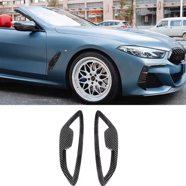 Dry Carbon Fiber Side Fender Cover Trim – Front Fender Vent Accessory for BMW 8 Series G14/G15/G16 (2020+) غطاء جانبي لجناح السيارة من ألياف الكربون الجافة – ملحق فتحة الجناح الأمامي لسيارات بي إم دبليو الفئة الثامنة G14/G15/G16 (2020+)
