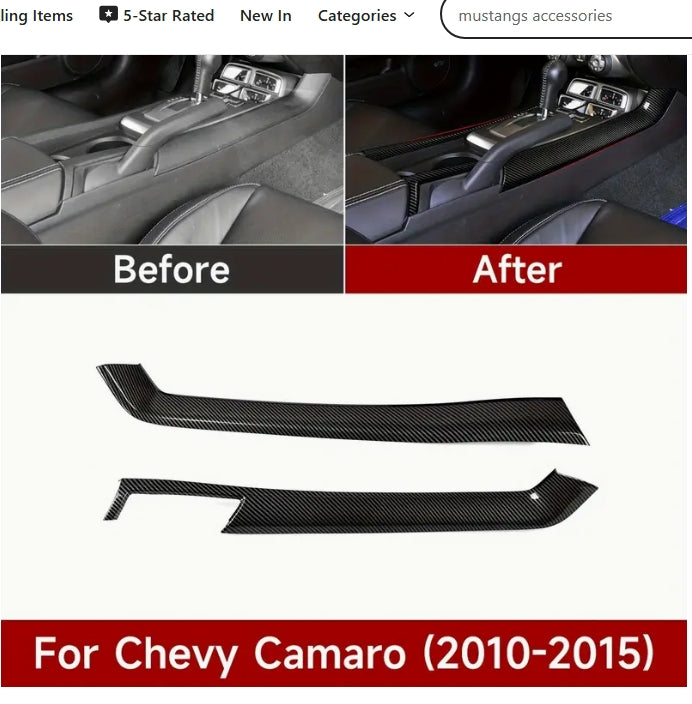 Carbon Fiber Gear Shift Panel Stickers, ABS Decorative Strips for Chevrolet Camaro ZL1 2010-2015 ملصقات لوحة ناقل الحركة من ألياف الكربون, شرائط زخرفية ABS لشيفروليه كامارو ZL1 2010-2015