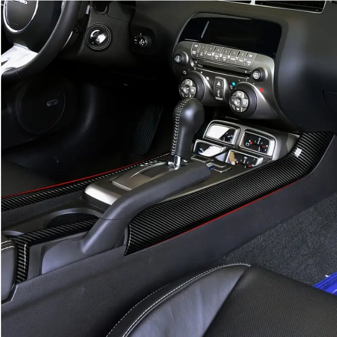 Carbon Fiber Gear Shift Panel Stickers, ABS Decorative Strips for Chevrolet Camaro ZL1 2010-2015 ملصقات لوحة ناقل الحركة من ألياف الكربون, شرائط زخرفية ABS لشيفروليه كامارو ZL1 2010-2015