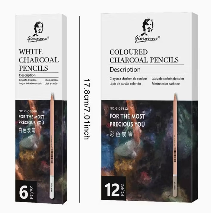 12-24-Color Professional Charcoal Pencils Set, Premium Drawing & Shading Pencils for Artists, Sketching, and Creative Artwork طقم أقلام فحم احترافية 12/24 لون, أقلام رسم وتظليل عالية الجودة للفنانين والتخطيط والإبداع الفني