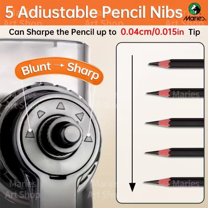 Marie’s Manual Pencil Sharpener, 5 Adjustable Points, Professional Sharpener for Graphite & Colored Pencils مبراة أقلام يدوية ماريس, 5 مستويات ضبط، مبراة احترافية لأقلام الجرافيت والتلوين