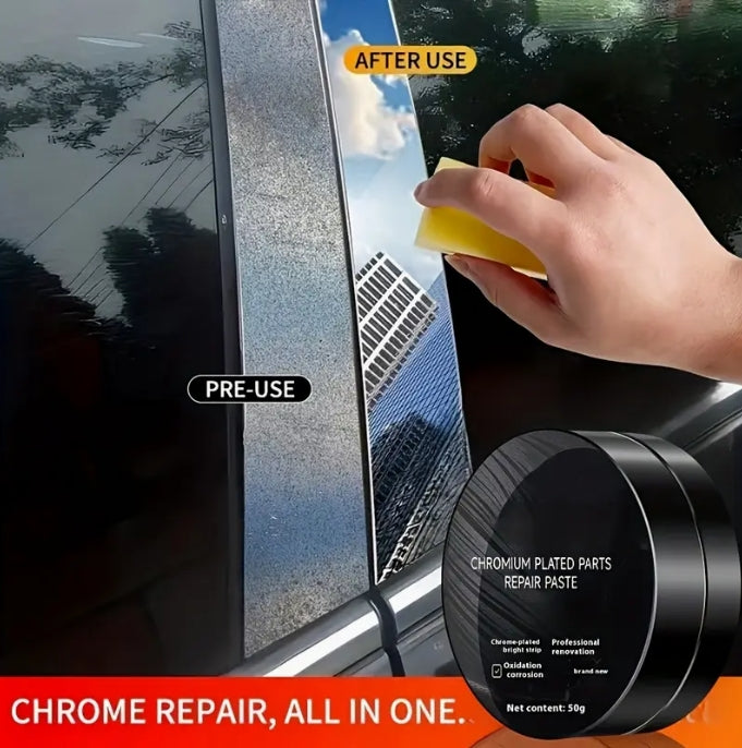 50g Car Chrome Restoration & Repair Paste, Polishing & Refurbishing for Door Handles, Window Trim, Badges معجون ترميم وتلميع كروم للسيارة 50 جم, لتجديد مقابض الأبواب، حواف النوافذ والشارات