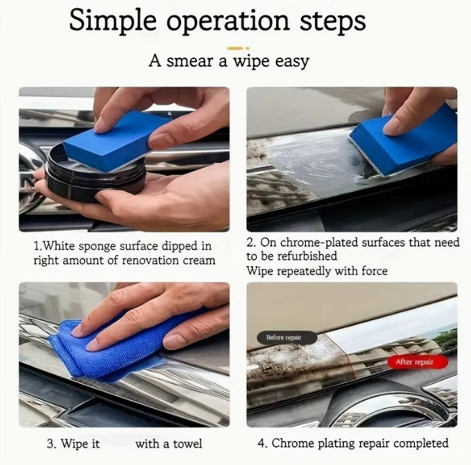 50g Car Chrome Restoration & Repair Paste, Polishing & Refurbishing for Door Handles, Window Trim, Badges معجون ترميم وتلميع كروم للسيارة 50 جم, لتجديد مقابض الأبواب، حواف النوافذ والشارات