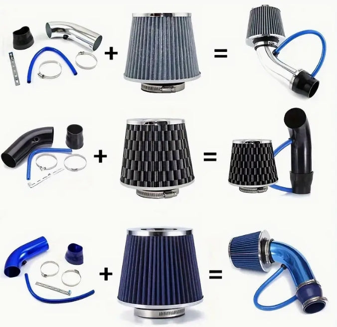 3-Inch Universal Cold Air Intake Kit – Aluminum Alloy Pipe with Oval Mushroom Filter for Car Performance Upgrade طقم فلتر هواء بارد عالمي 3 بوصة, أنبوب من سبائك الألمنيوم مع فلتر رأس فطر بيضاوي لترقية أداء السيارة