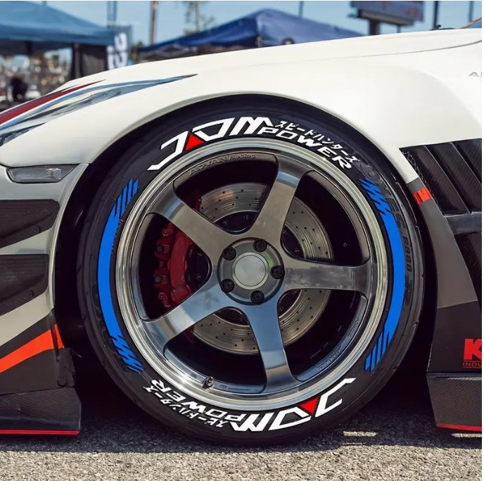 8pcs JDM+8 Stripe Tire Decals, Waterproof, Sun-Resistant PVC Wheel Stickers, Matte Finish, No Glue Needed  ملصقات إطارات  شريط – مقاومة للماء والشمس