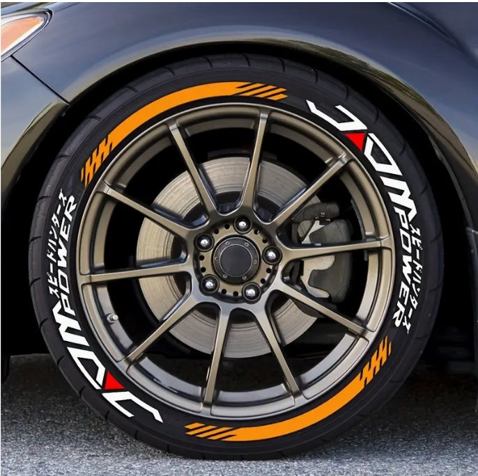 8pcs JDM+8 Stripe Tire Decals, Waterproof, Sun-Resistant PVC Wheel Stickers, Matte Finish, No Glue Needed  ملصقات إطارات  شريط – مقاومة للماء والشمس