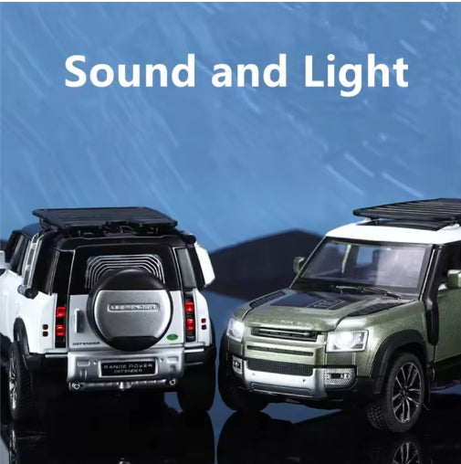 Range Rover Defender Diecast SUV Toy, Metal Off-Road Vehicle with Sound & Lights, Perfect Kids Gift سيارة لعبة ميتال رينج روفر ديفندر, سيارة SUV برصاصي مع صوت وأضواء، هدية مثالية للأطفال