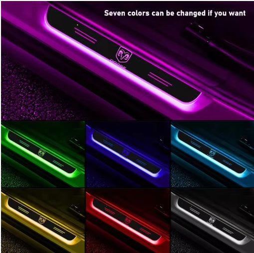 Wireless LED Car Door Sill Lights for Dodge, Illuminated Threshold Entry Lighting, Easy Install إضاءة عتبة أبواب LED لاسلكية لسيارات دودج , إضاءة دخول أنيقة وسهلة التركيب