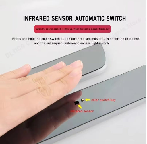 Wireless LED Car Door Sill Lights for Dodge, Illuminated Threshold Entry Lighting, Easy Install إضاءة عتبة أبواب LED لاسلكية لسيارات دودج , إضاءة دخول أنيقة وسهلة التركيب