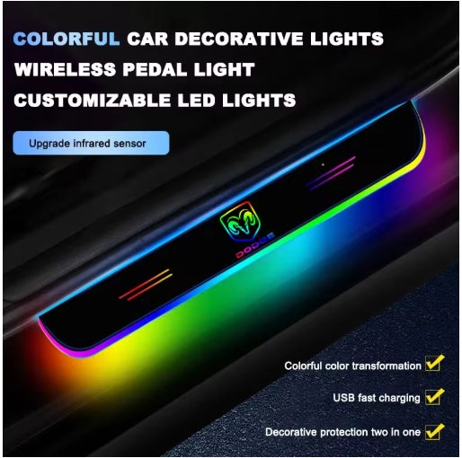 Wireless LED Car Door Sill Lights for Dodge, Illuminated Threshold Entry Lighting, Easy Install إضاءة عتبة أبواب LED لاسلكية لسيارات دودج , إضاءة دخول أنيقة وسهلة التركيب