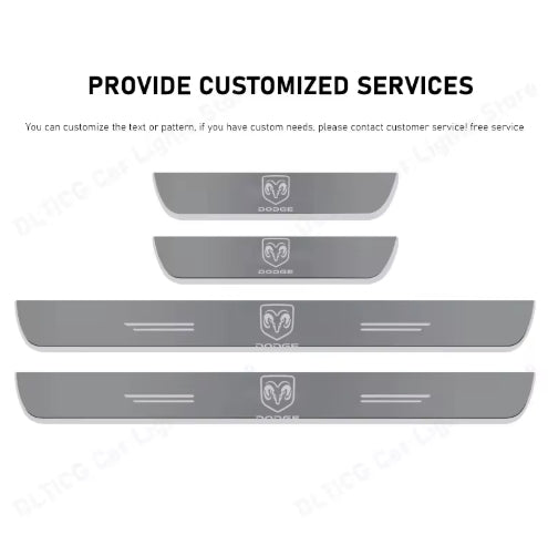 Wireless LED Car Door Sill Lights for Dodge, Illuminated Threshold Entry Lighting, Easy Install إضاءة عتبة أبواب LED لاسلكية لسيارات دودج , إضاءة دخول أنيقة وسهلة التركيب