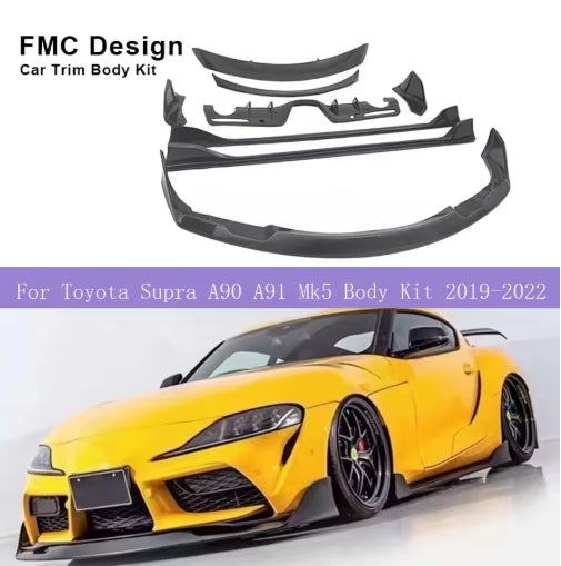 Toyota Supra A90 2019–2022 Full Forged Carbon Fiber Body Kit, Diffuser, Side Skirt, Spoiler & Bumper طقم هيكل كامل من ألياف الكربون لتويوتا سوبرا A90 2019–2022, ديفيوزر، جوانب، جناح خلفي وصدام