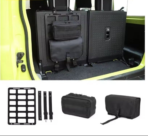 TESIN Car Seat Back Storage Bag & Rack for Suzuki Jimny JB64/JB74 2019-2023, Organize Interior, Easy Access  حقيبة تخزين ورف TESIN للمقاعد الخلفية للسيارة لسوزوكي جمني JB64/JB74 2019-2023, تنظيم داخلي سهولة الوصول هيدروليكية للكبوت