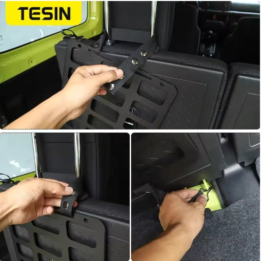 TESIN Car Seat Back Storage Bag & Rack for Suzuki Jimny JB64/JB74 2019-2023, Organize Interior, Easy Access  حقيبة تخزين ورف TESIN للمقاعد الخلفية للسيارة لسوزوكي جمني JB64/JB74 2019-2023, تنظيم داخلي سهولة الوصول هيدروليكية للكبوت