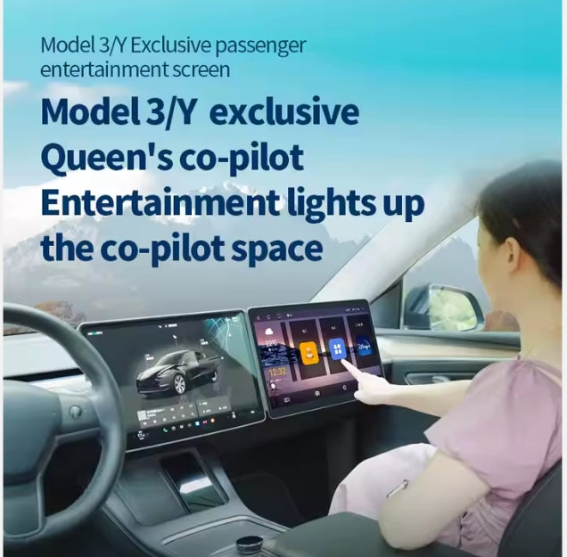 Tesla Model 3/Y 15.6" 4K Wireless Co-Pilot Screen, Bluetooth CarPlay Touch Entertainment Display (2019–2024) شاشة ترفيه 15.6 بوصة 4K لتسلا موديل 3/واي – بلوتوث كار بلاي لاسلكي لمس للراكب الأمامي (2019–2024)