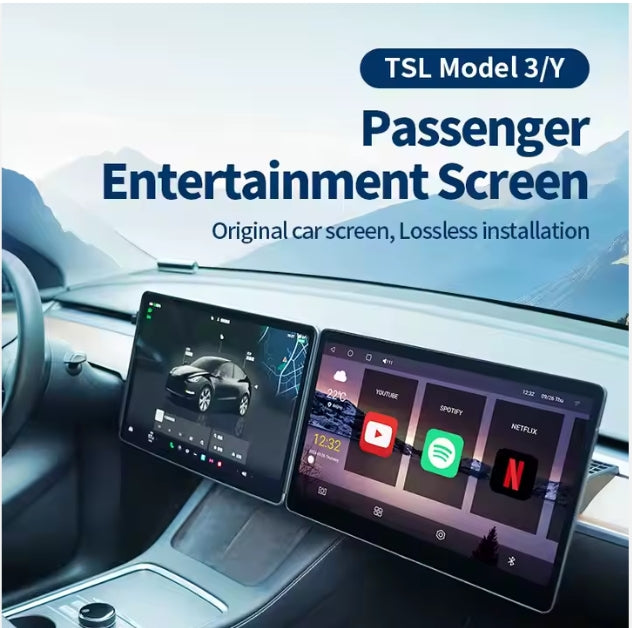 Tesla Model 3/Y 15.6" 4K Wireless Co-Pilot Screen, Bluetooth CarPlay Touch Entertainment Display (2019–2024) شاشة ترفيه 15.6 بوصة 4K لتسلا موديل 3/واي – بلوتوث كار بلاي لاسلكي لمس للراكب الأمامي (2019–2024)