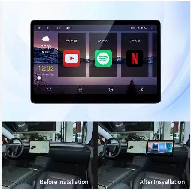 Tesla Model 3/Y 15.6" 4K Wireless Co-Pilot Screen, Bluetooth CarPlay Touch Entertainment Display (2019–2024) شاشة ترفيه 15.6 بوصة 4K لتسلا موديل 3/واي – بلوتوث كار بلاي لاسلكي لمس للراكب الأمامي (2019–2024)