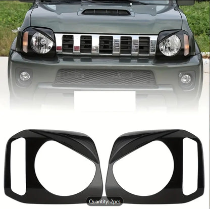 Alayjah, Black Headlight Cover Trim for Suzuki Jimny, 2PCS,2007–2017 Japanese Style, Durable & Easy Upgrade. غطاء أمامي أسود لواجهة المصابيح الأمامية (قطعتان) لسوزوكي جيمني 2007–2017  تصميم ياباني متين وسهل التركيب