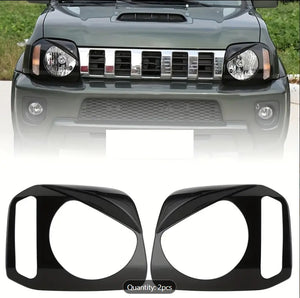 Alayjah, Black Headlight Cover Trim for Suzuki Jimny, 2PCS,2007–2017 Japanese Style, Durable & Easy Upgrade. غطاء أمامي أسود لواجهة المصابيح الأمامية (قطعتان) لسوزوكي جيمني 2007–2017  تصميم ياباني متين وسهل التركيب