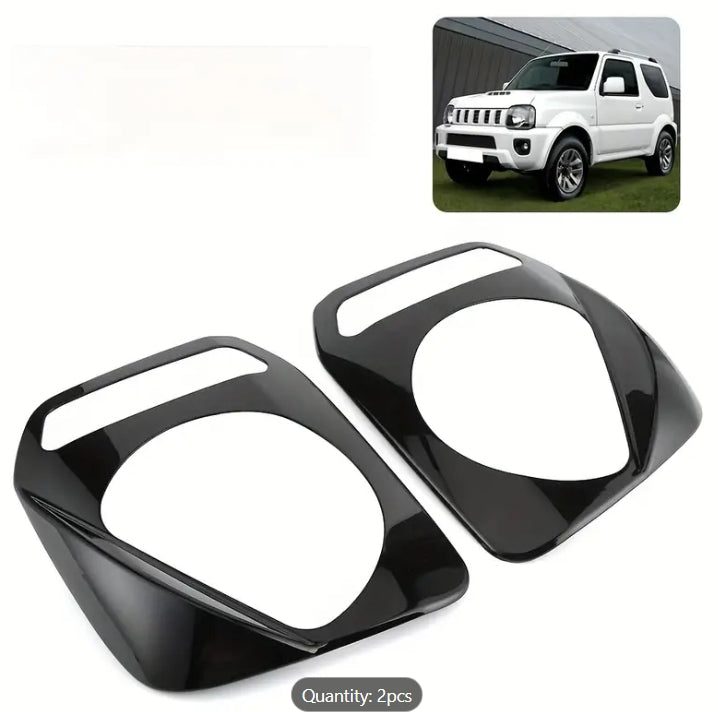 Alayjah, Black Headlight Cover Trim for Suzuki Jimny, 2PCS,2007–2017 Japanese Style, Durable & Easy Upgrade. غطاء أمامي أسود لواجهة المصابيح الأمامية (قطعتان) لسوزوكي جيمني 2007–2017  تصميم ياباني متين وسهل التركيب