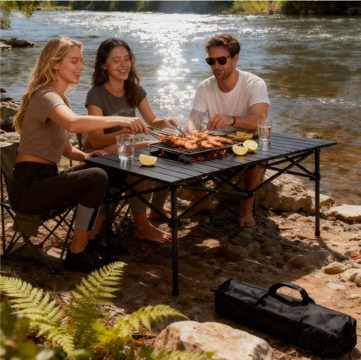 Portable Stainless Steel Folding Table – Heavy-Duty, Lightweight & Stable Outdoor Picnic and Camping Table طاولة قابلة للطي من الستانلس ستيل – متينة وخفيفة الوزن للاستخدام الخارجي في التخييم والرحلات والـBBQ