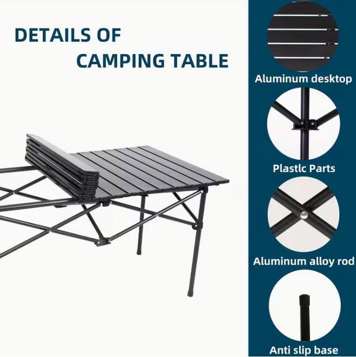 Portable Stainless Steel Folding Table – Heavy-Duty, Lightweight & Stable Outdoor Picnic and Camping Table طاولة قابلة للطي من الستانلس ستيل – متينة وخفيفة الوزن للاستخدام الخارجي في التخييم والرحلات والـBBQ