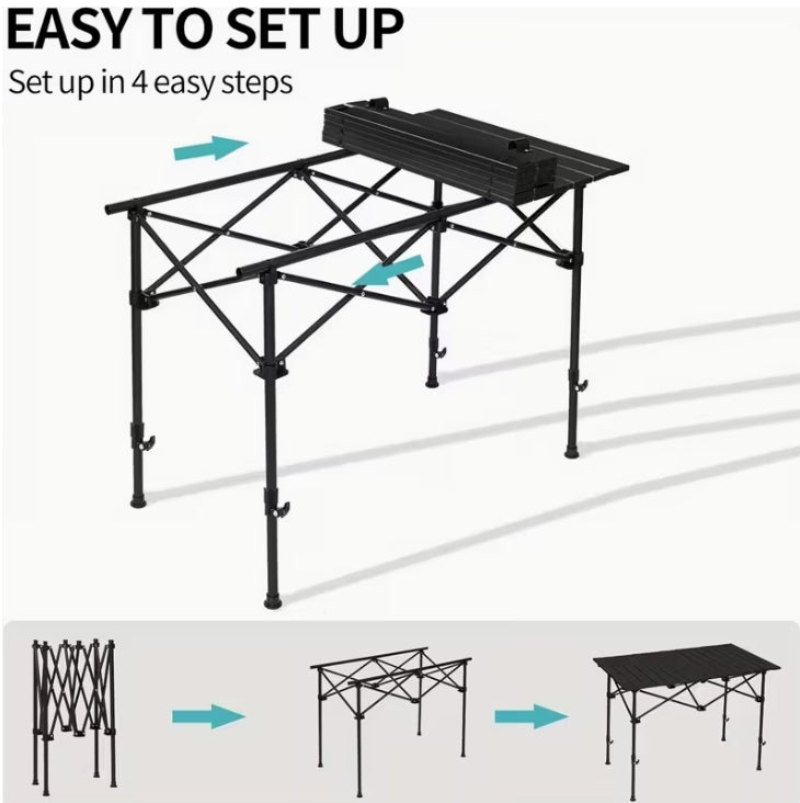 Portable Stainless Steel Folding Table – Heavy-Duty, Lightweight & Stable Outdoor Picnic and Camping Table طاولة قابلة للطي من الستانلس ستيل – متينة وخفيفة الوزن للاستخدام الخارجي في التخييم والرحلات والـBBQ